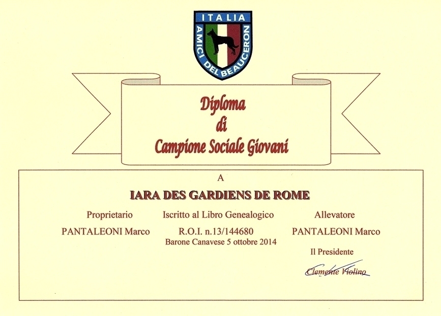 Giovane Campionessa Sociale - Des Gardiens de Rome